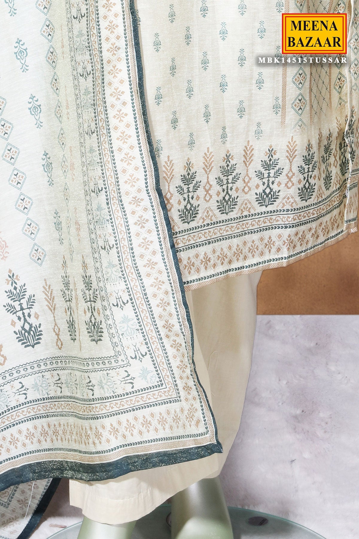 Tussar Chanderi Ready Made Suit with Elegant Neck Embroidery