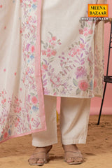 Cream Cotton Ready-Made Suit with Elegant Embroidered Neck