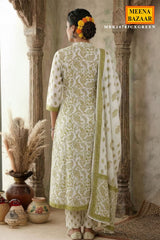 Green Cotton Neck Embroidered ReadyMade Suit