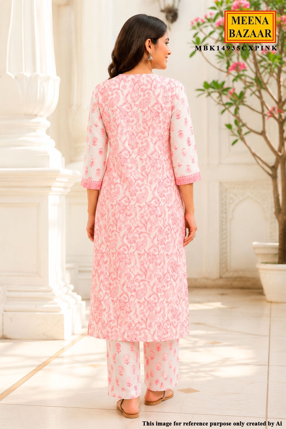 Pink Cotton Ready-Made Suit With Floral Printed Dupatta & Pant