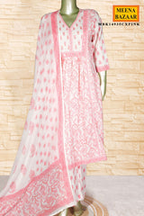 Pink Cotton Ready-Made Suit With Floral Printed Dupatta & Pant