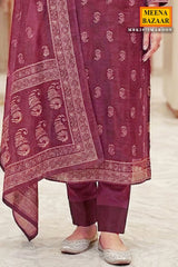 Maroon Chanderi Unstitched Suit with Elegant Embroidery