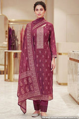 Maroon Chanderi Unstitched Suit with Elegant Embroidery