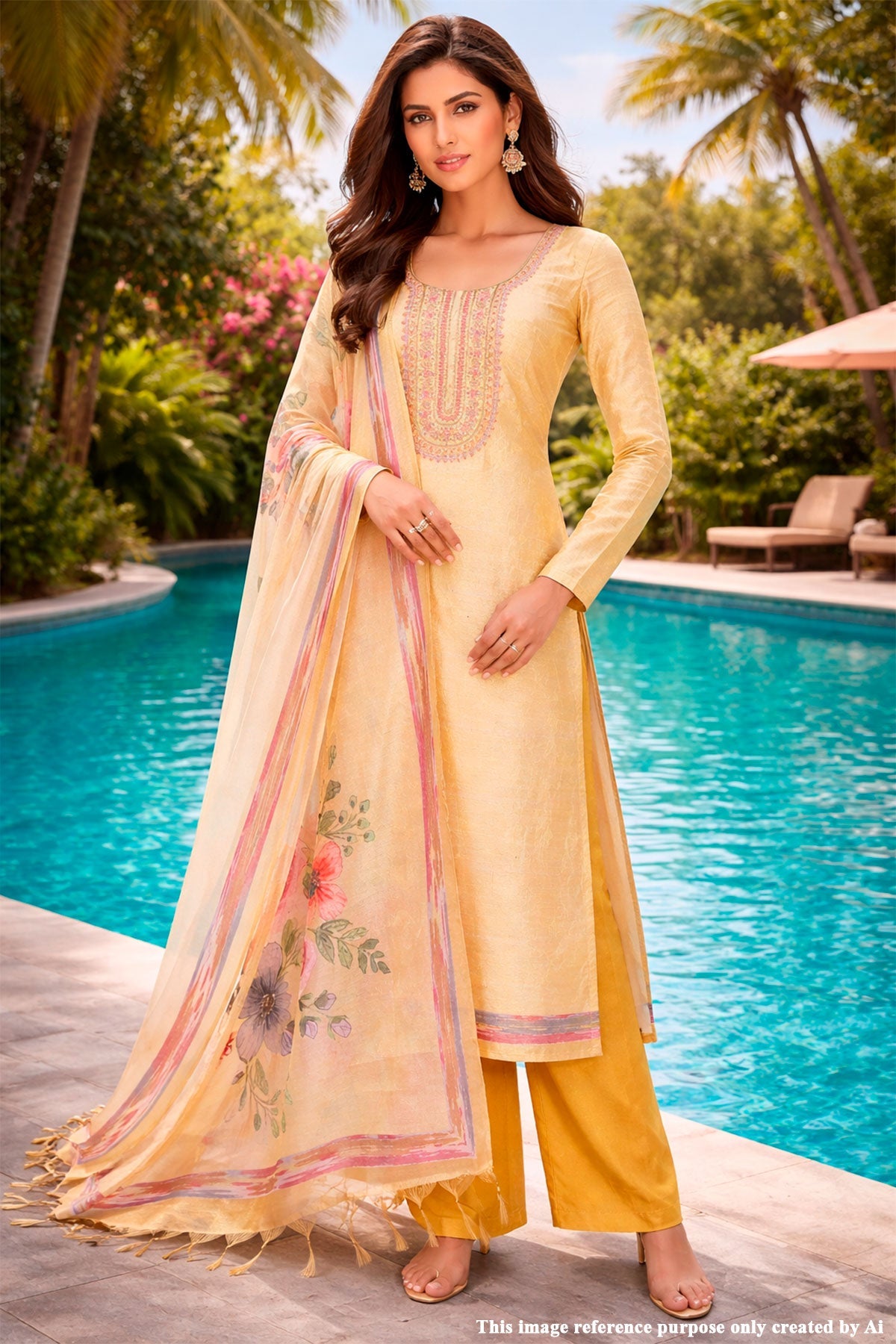 Mustard Cotton Unstitched Suit with Elegant Embroidery
