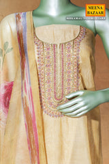 Mustard Cotton Unstitched Suit with Elegant Embroidery