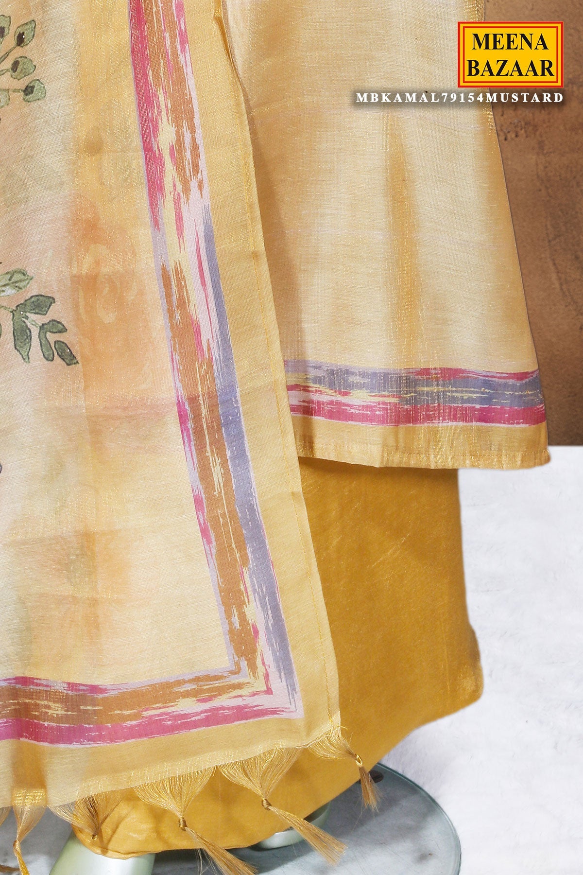 Mustard Cotton Unstitched Suit with Elegant Embroidery