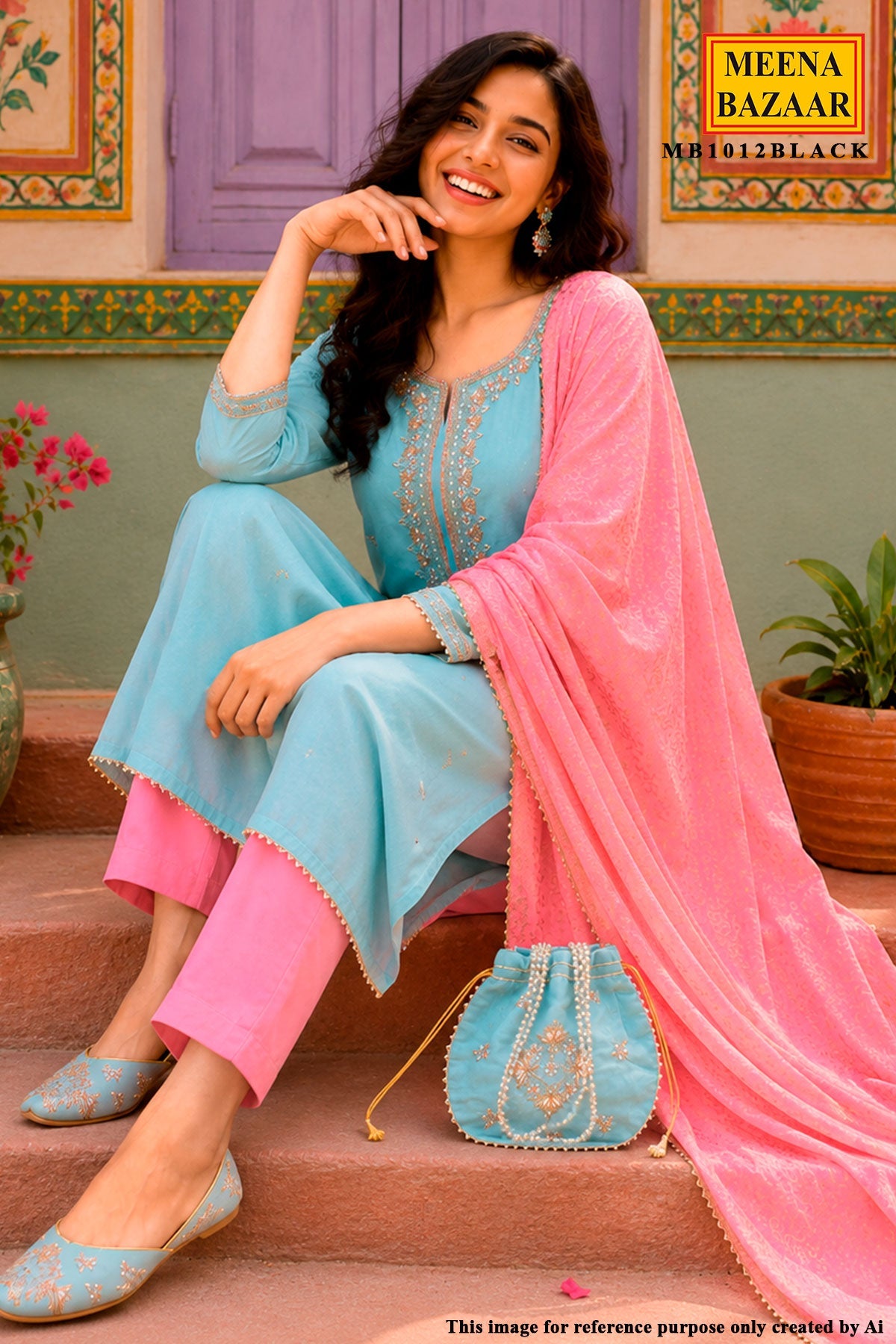Firozi Embroidered Kurta Set with Dupatta