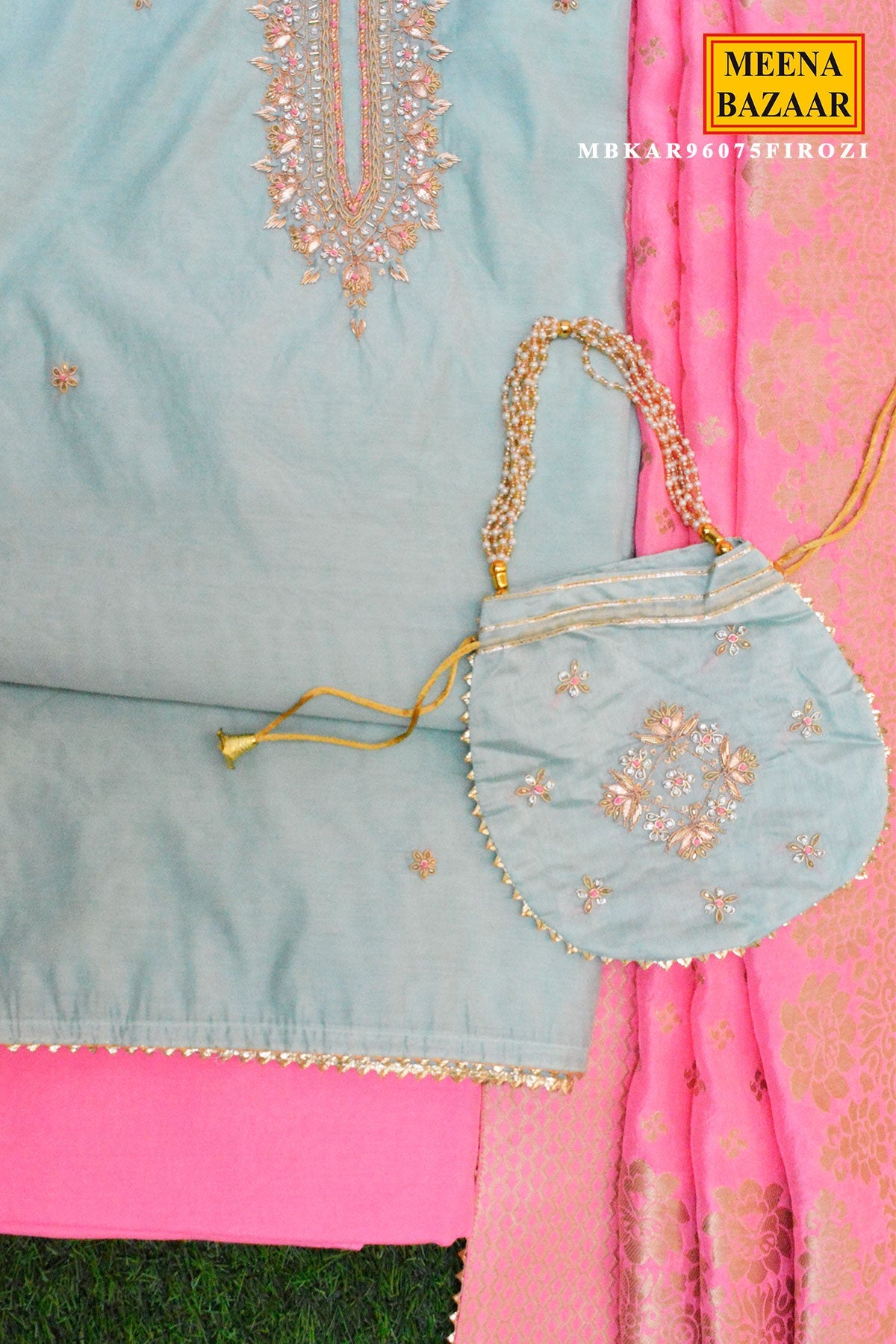 Firozi Embroidered Kurta Set with Dupatta