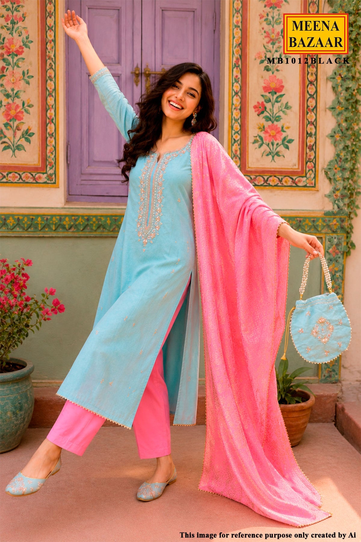 Firozi Embroidered Kurta Set with Dupatta