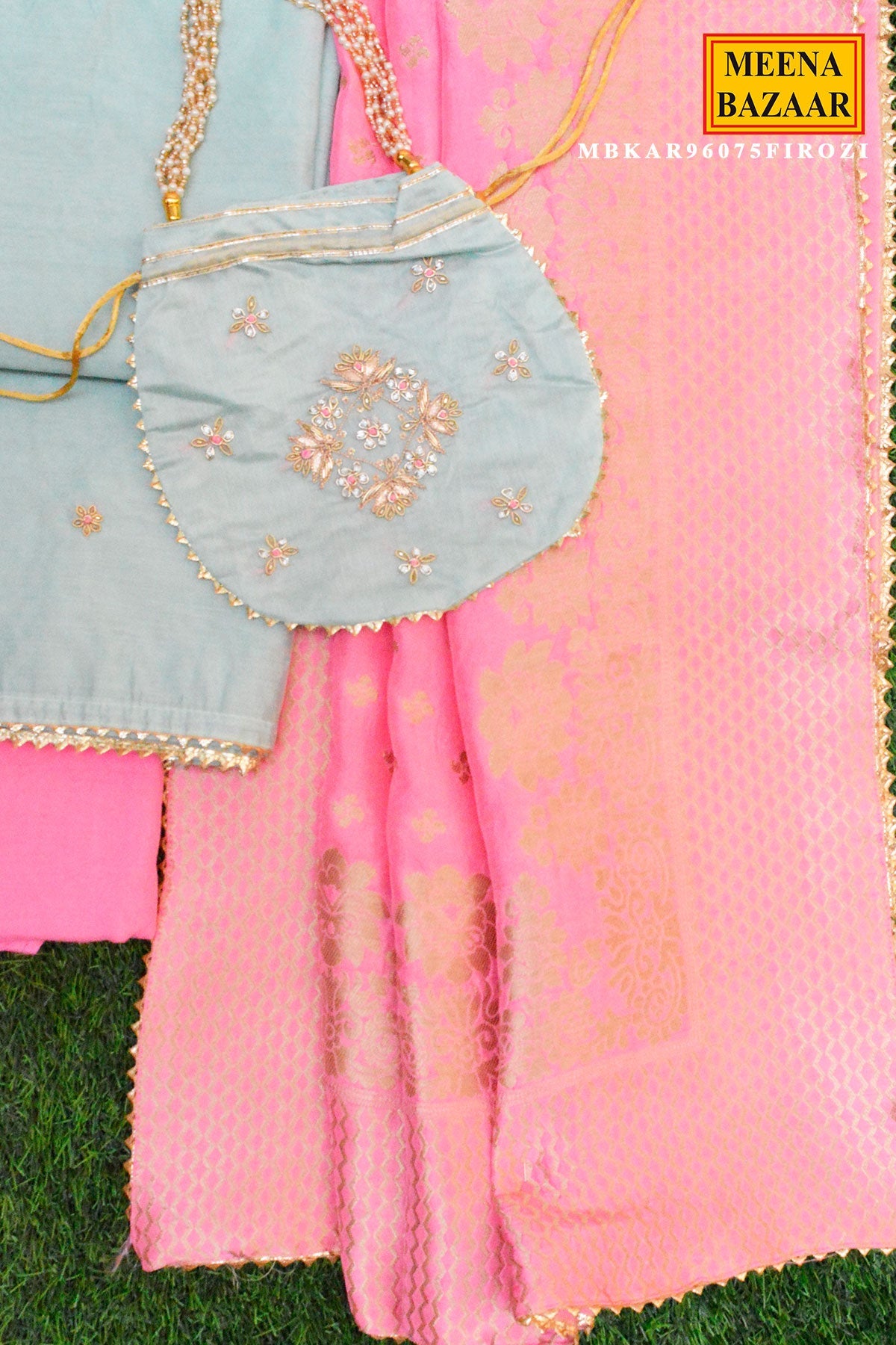 Firozi Embroidered Kurta Set with Dupatta