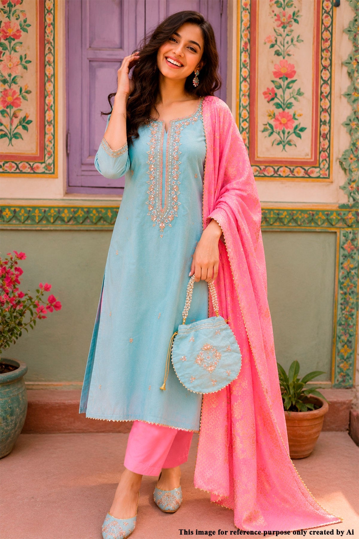 Firozi Embroidered Kurta Set with Dupatta