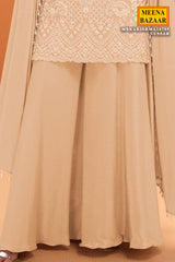Tussar Chinon Ready Made Suit with Embroidery- Elegant Festive Wear