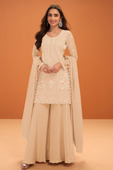 Tussar Chinon Ready Made Suit with Embroidery- Elegant Festive Wear