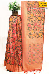 Kashmiri Peach Silk Weaving Jaal Saree