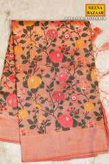 Kashmiri Peach Silk Weaving Jaal Saree