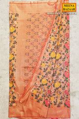 Kashmiri Peach Silk Weaving Jaal Saree