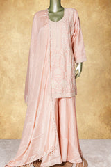 Peach Chinon Embroidered Ready Made Suit