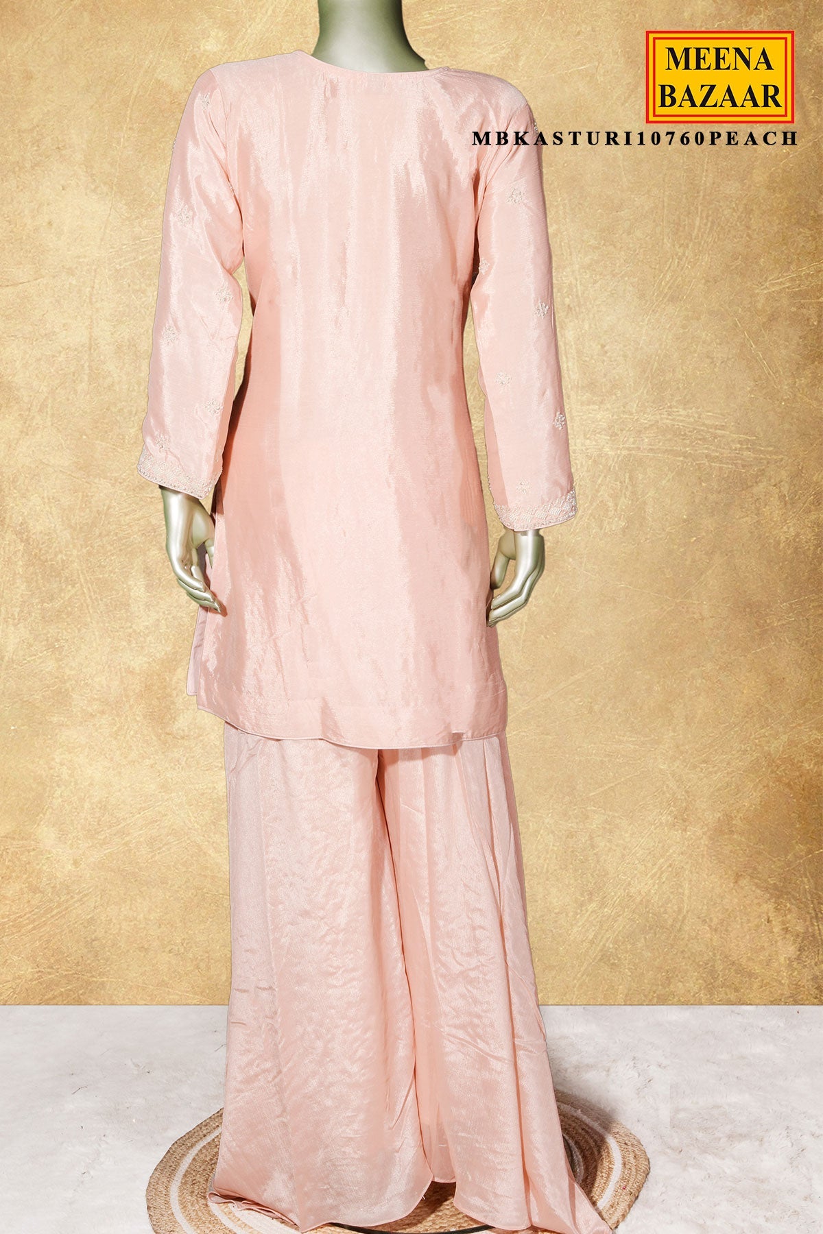 Peach Chinon Embroidered Ready Made Suit