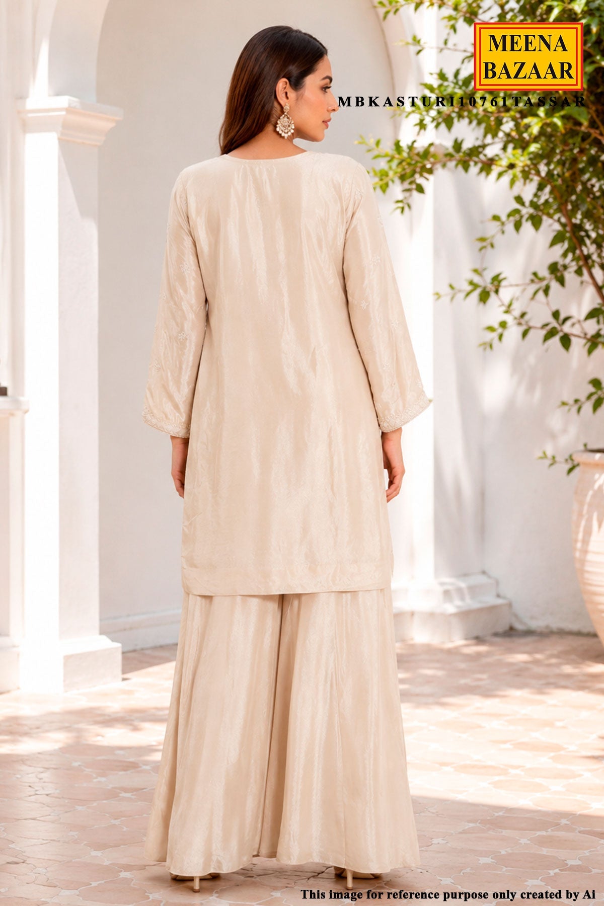 Tussar Chinon Embroidered Ready Made Suit