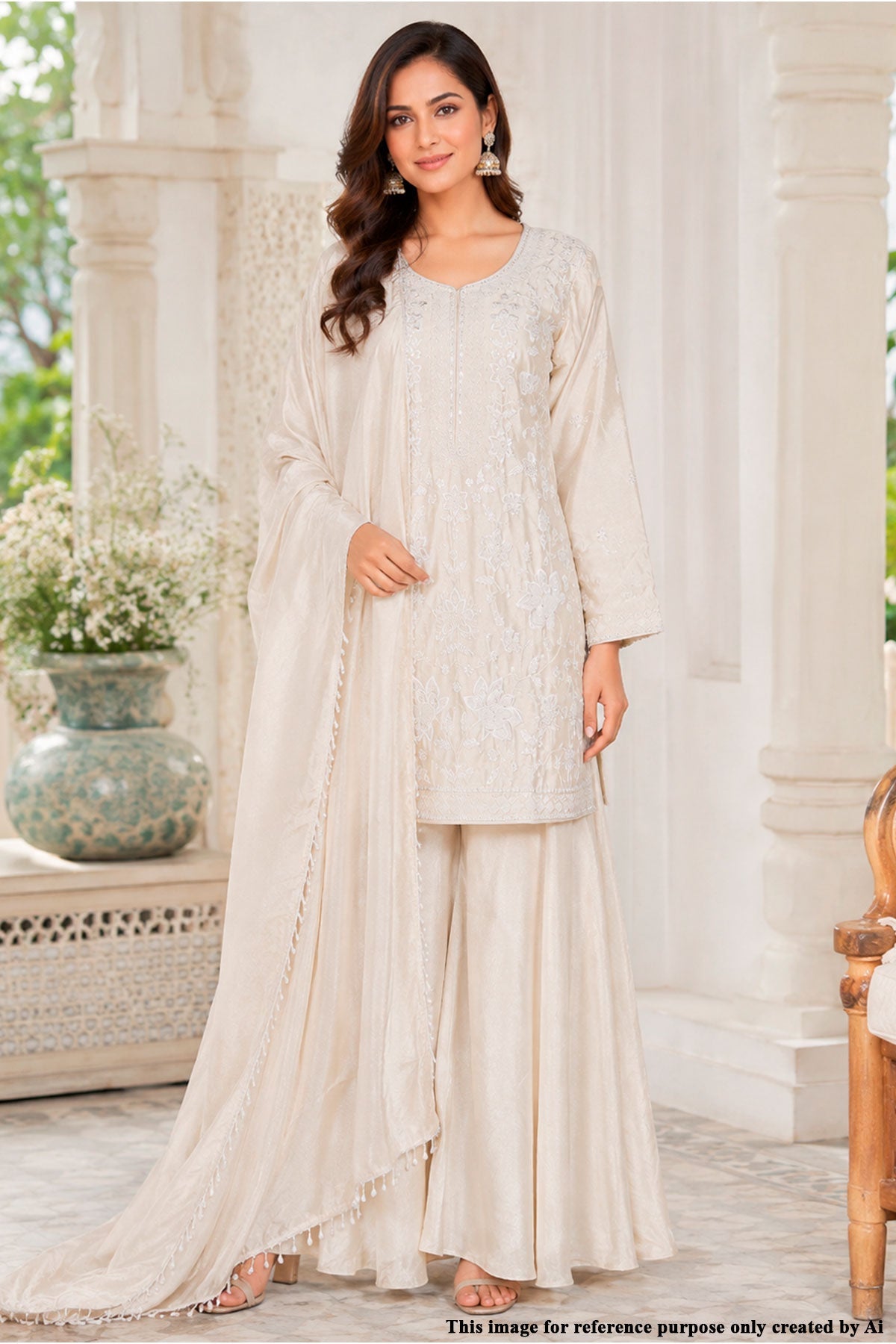 Tussar Chinon Embroidered Ready Made Suit