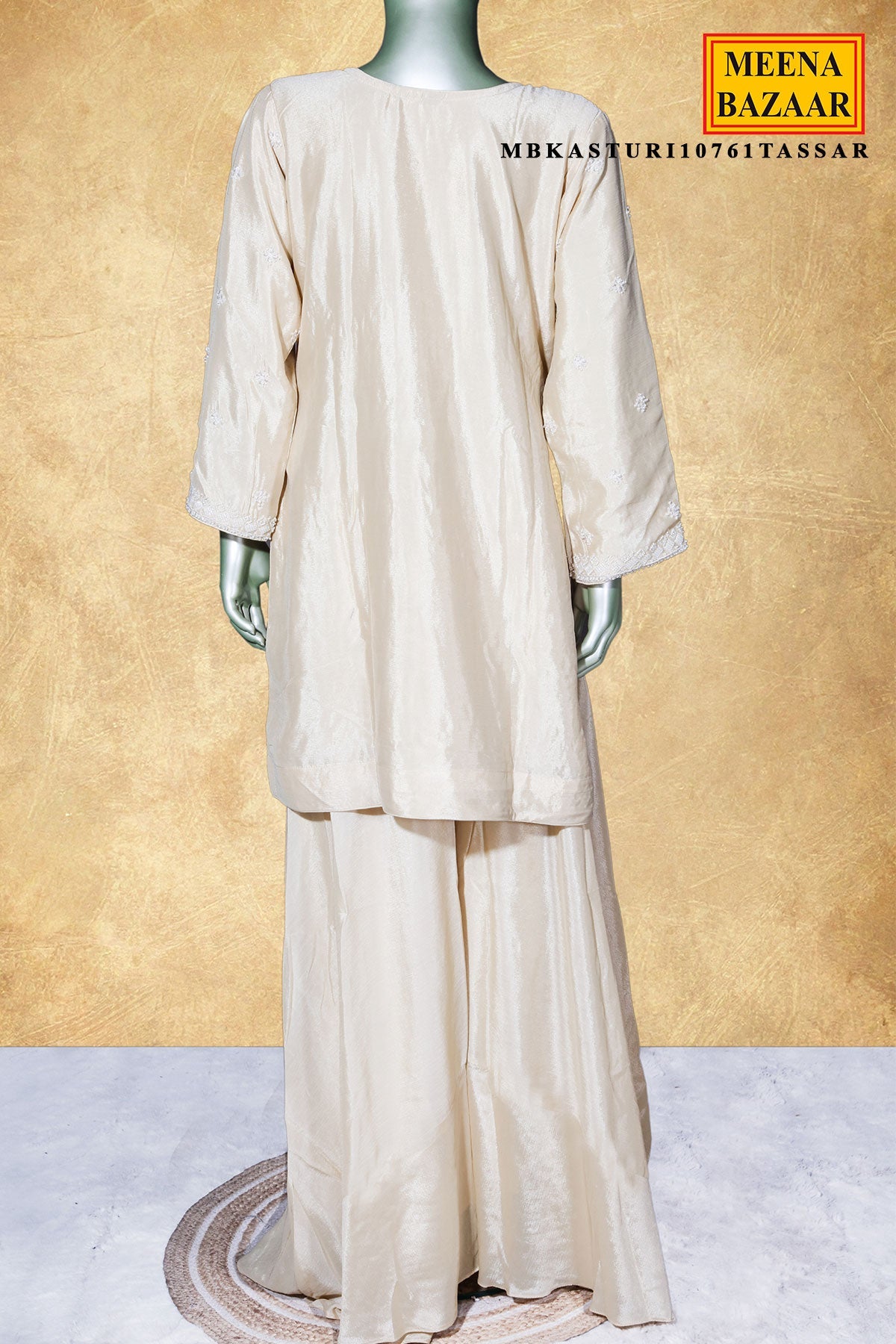 Tussar Chinon Embroidered Ready Made Suit