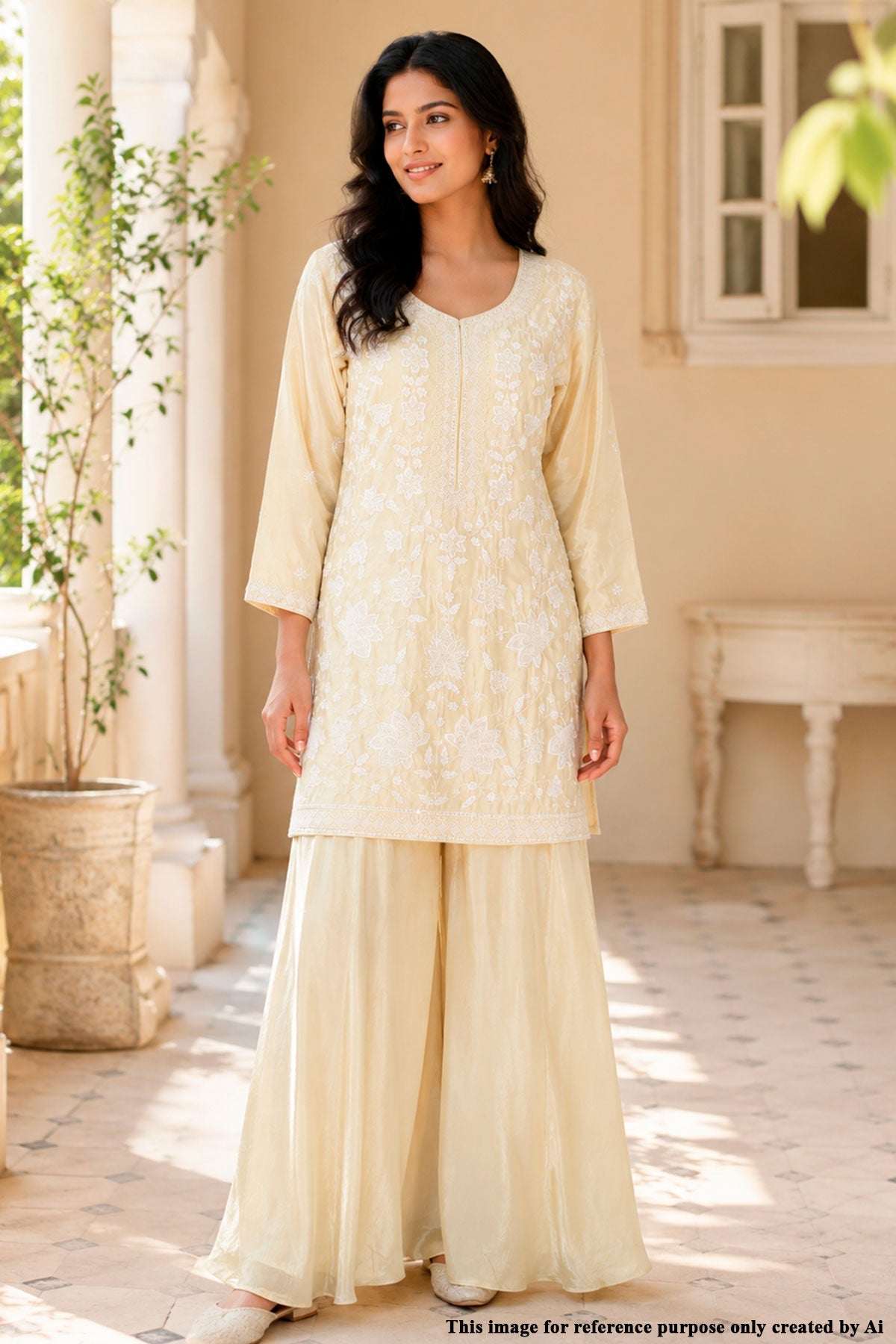Lemon Chinon Embroidered Ready Made Suit
