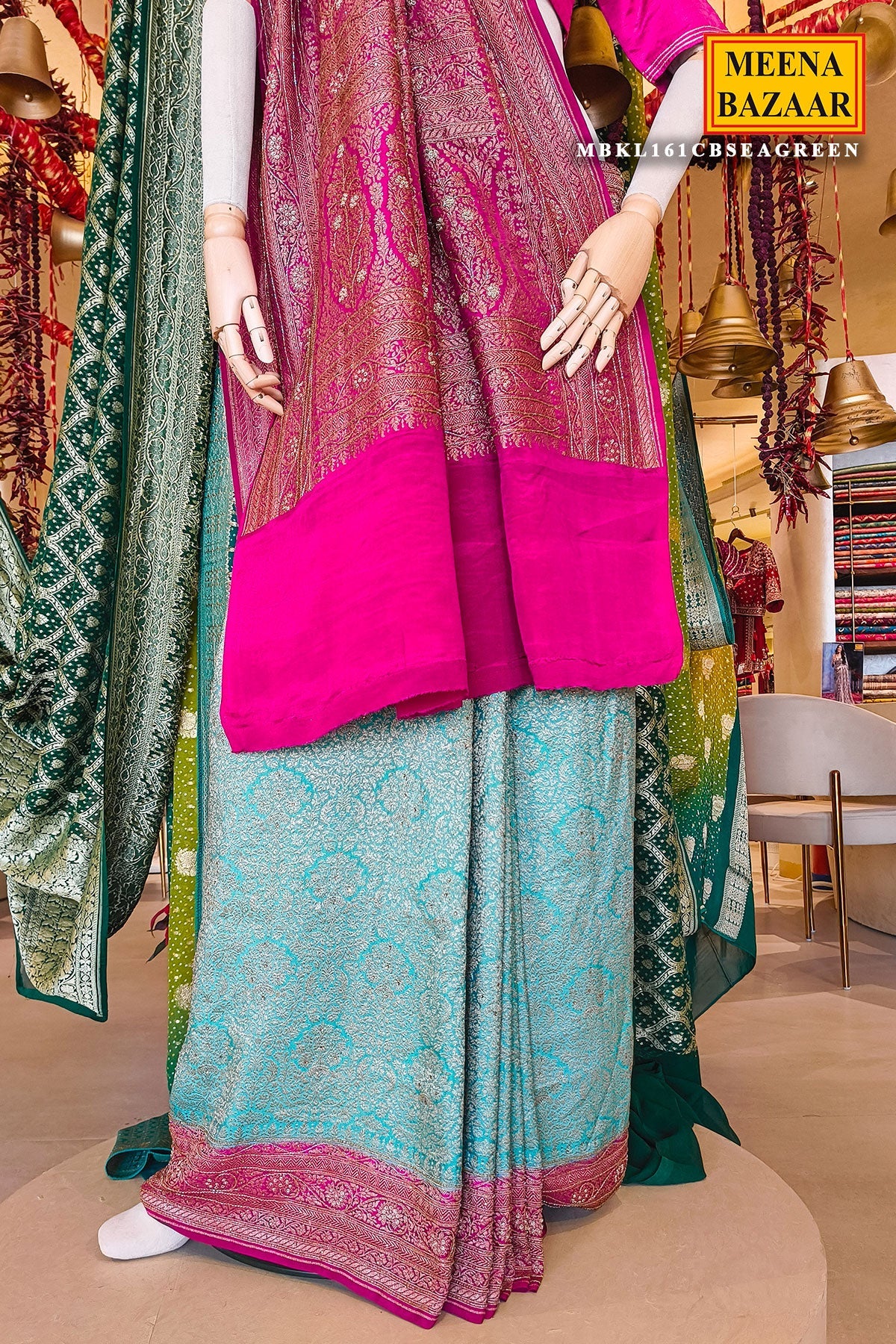 Sea Green Embroidered Silk Saree Party & Festive Wear Saree