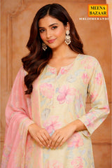 Mehandi Cotton Printed Readymade Suit