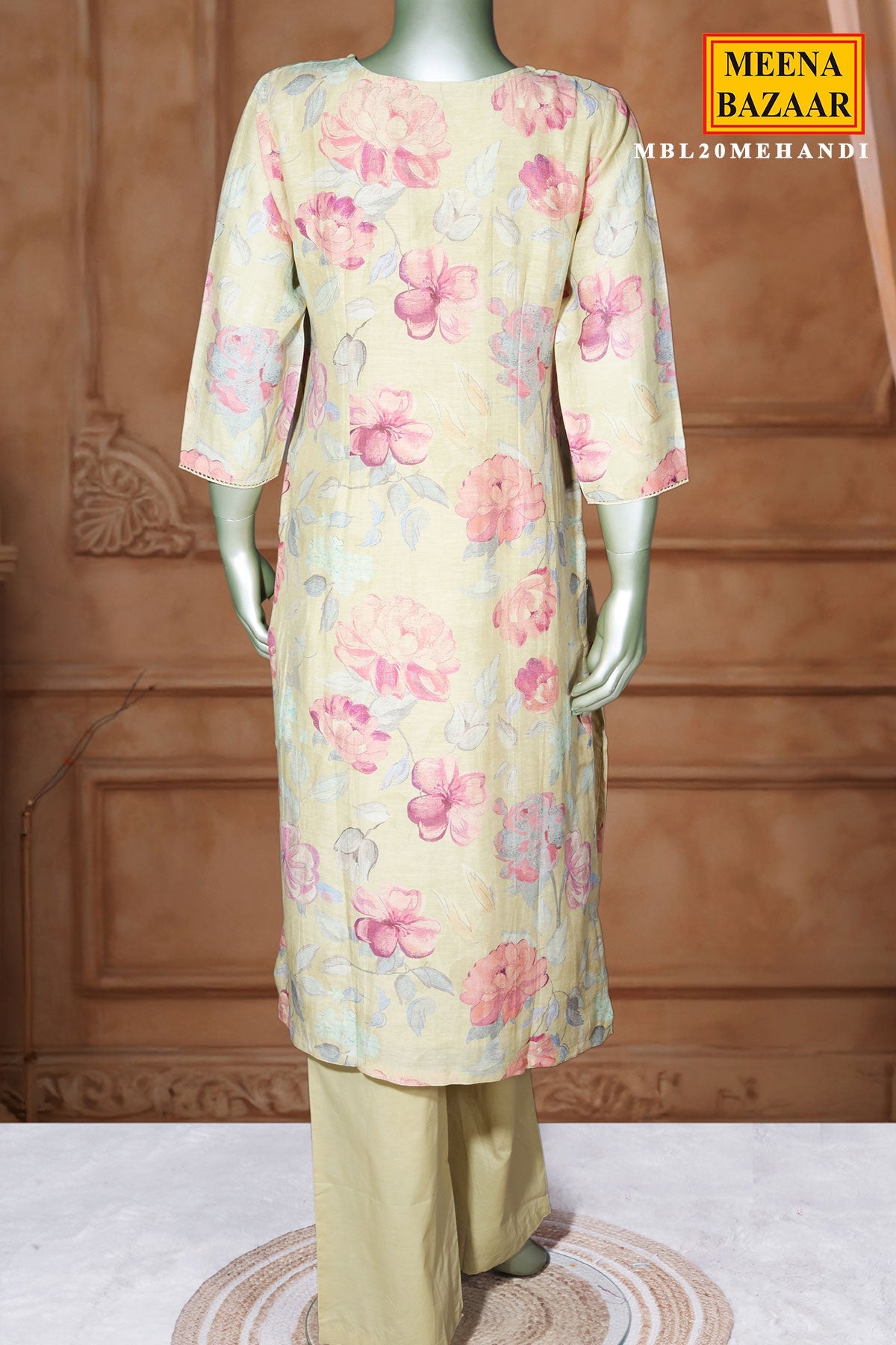 Mehandi Cotton Printed Readymade Suit