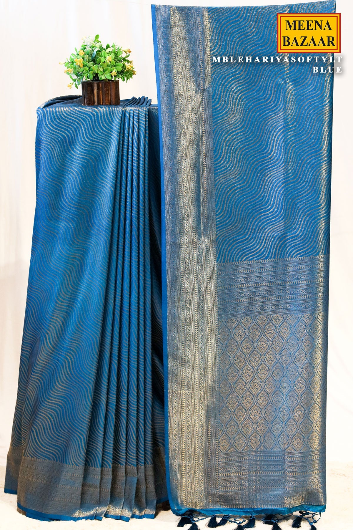 Lehariya Softy Blue Silk Weaving Jal Saree