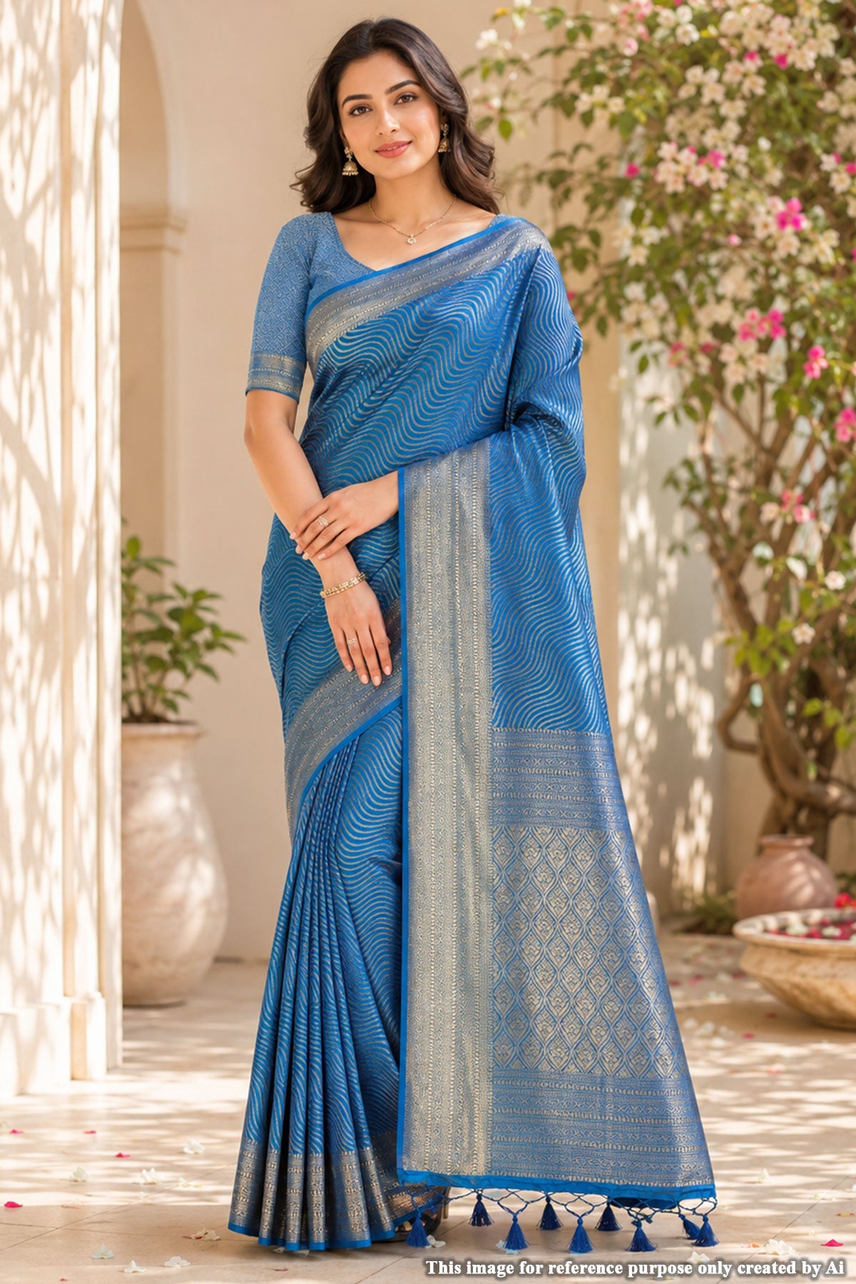 Lehariya Softy Blue Silk Weaving Jal Saree