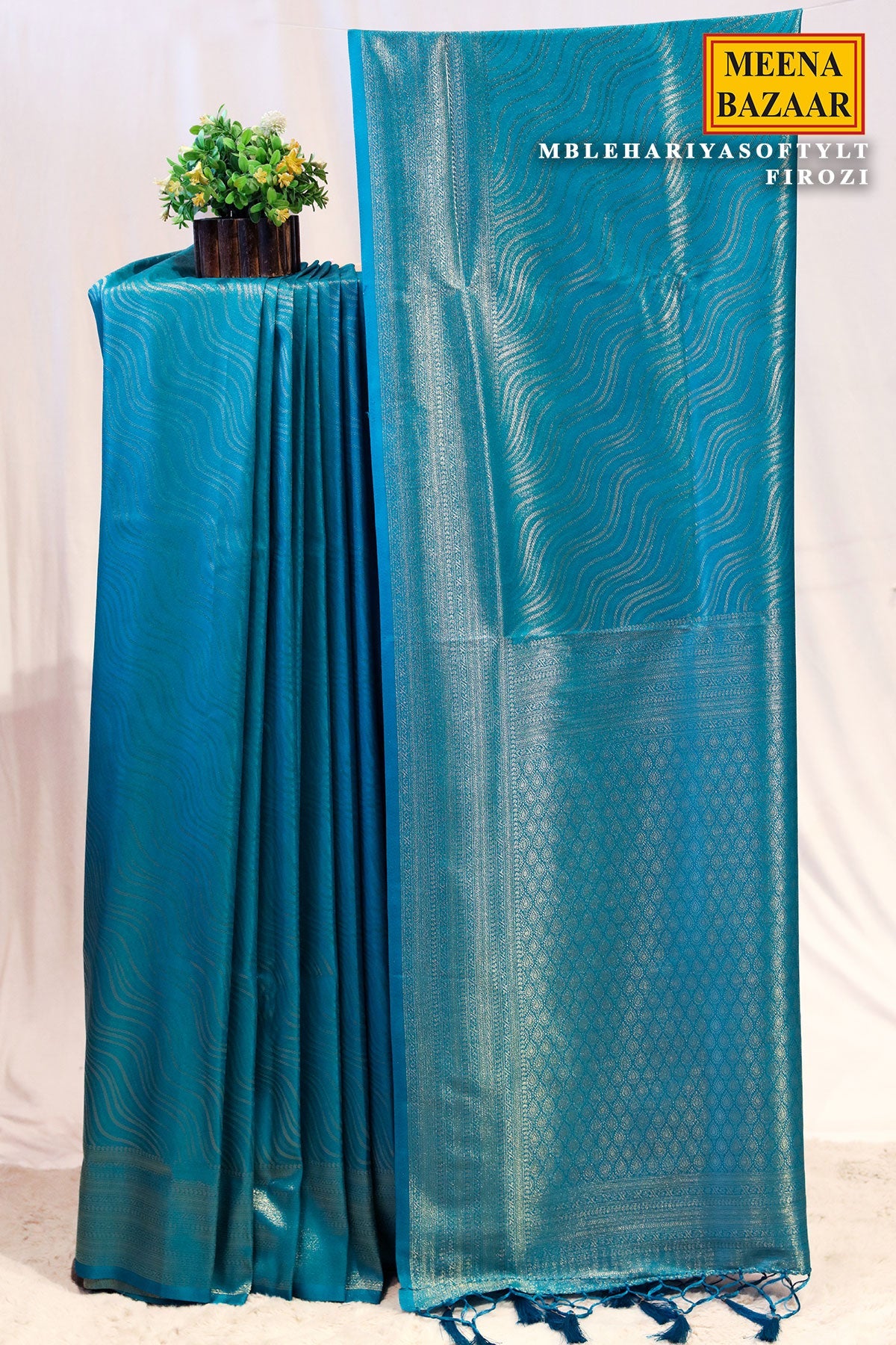 Lehariya Softy Firozi Silk Weaving Saree