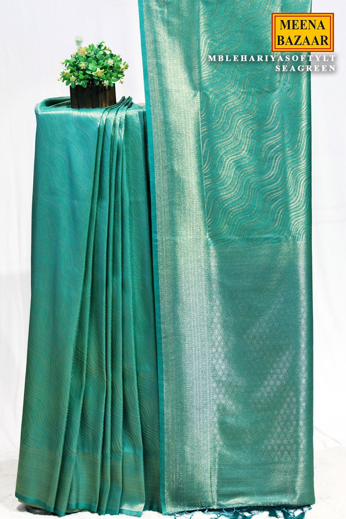 Lehariya Softy Sea Green Silk Weaving Jaal Saree
