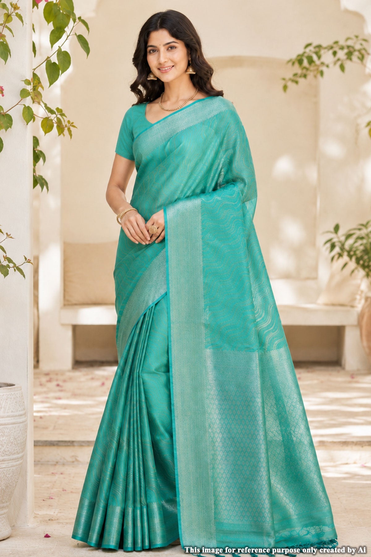 Lehariya Softy Sea Green Silk Weaving Jaal Saree