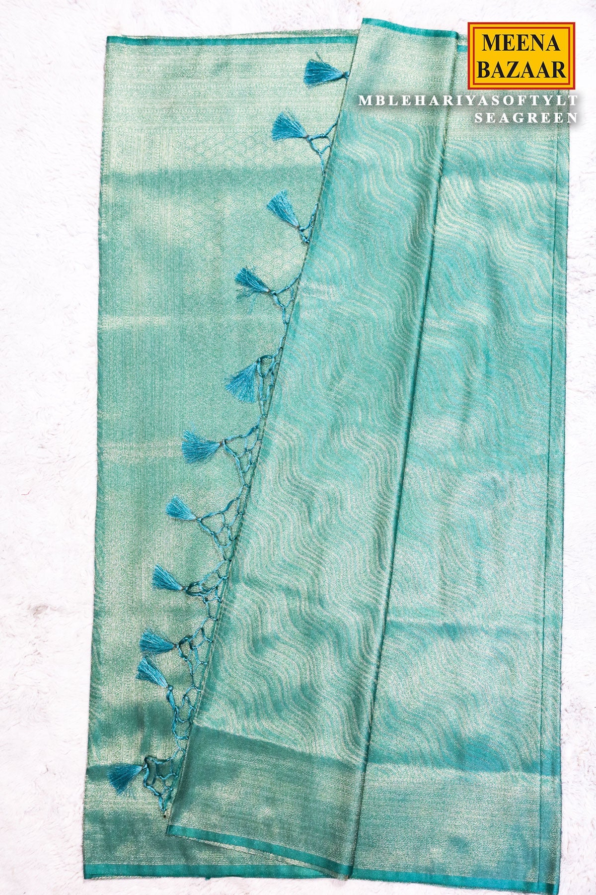 Lehariya Softy Sea Green Silk Weaving Jaal Saree