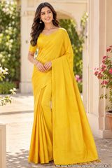 Yellow Silk Weaving Jal Saree