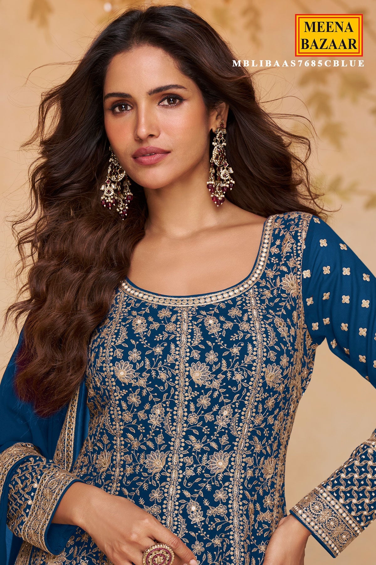 Blue Georgette Embroidered Gown