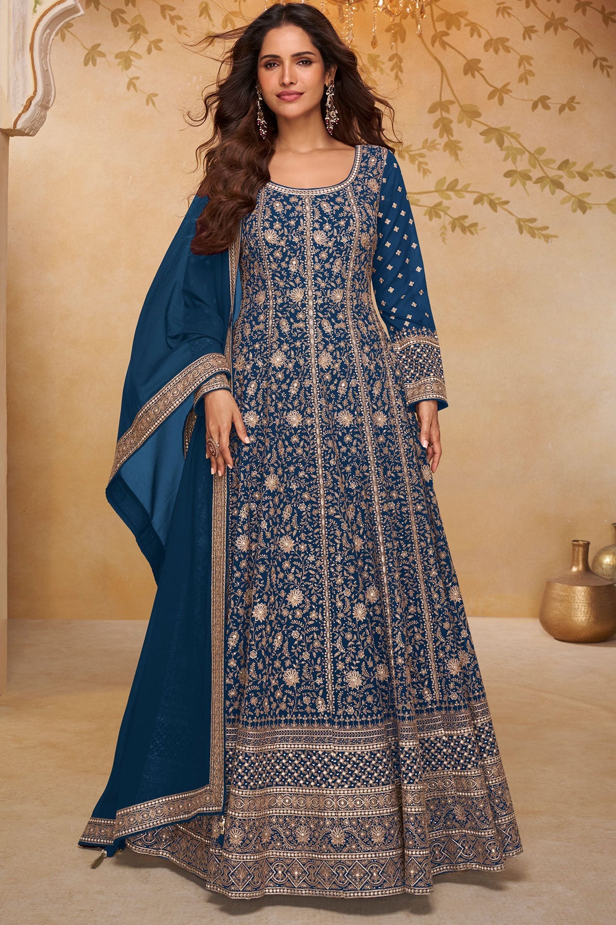 Blue Georgette Embroidered Gown