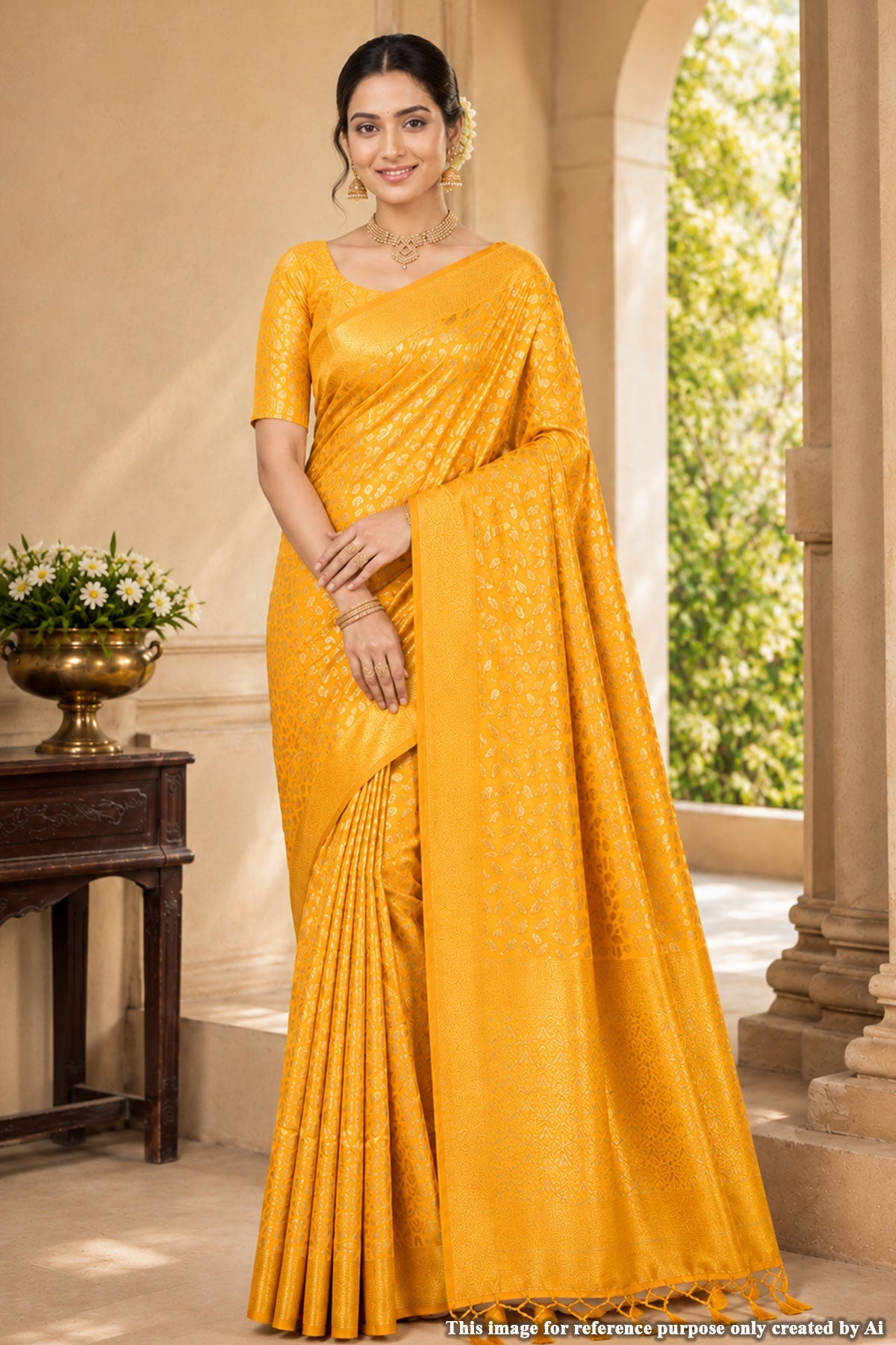 Mango Silk Saree with Elegant Weaving Buti
