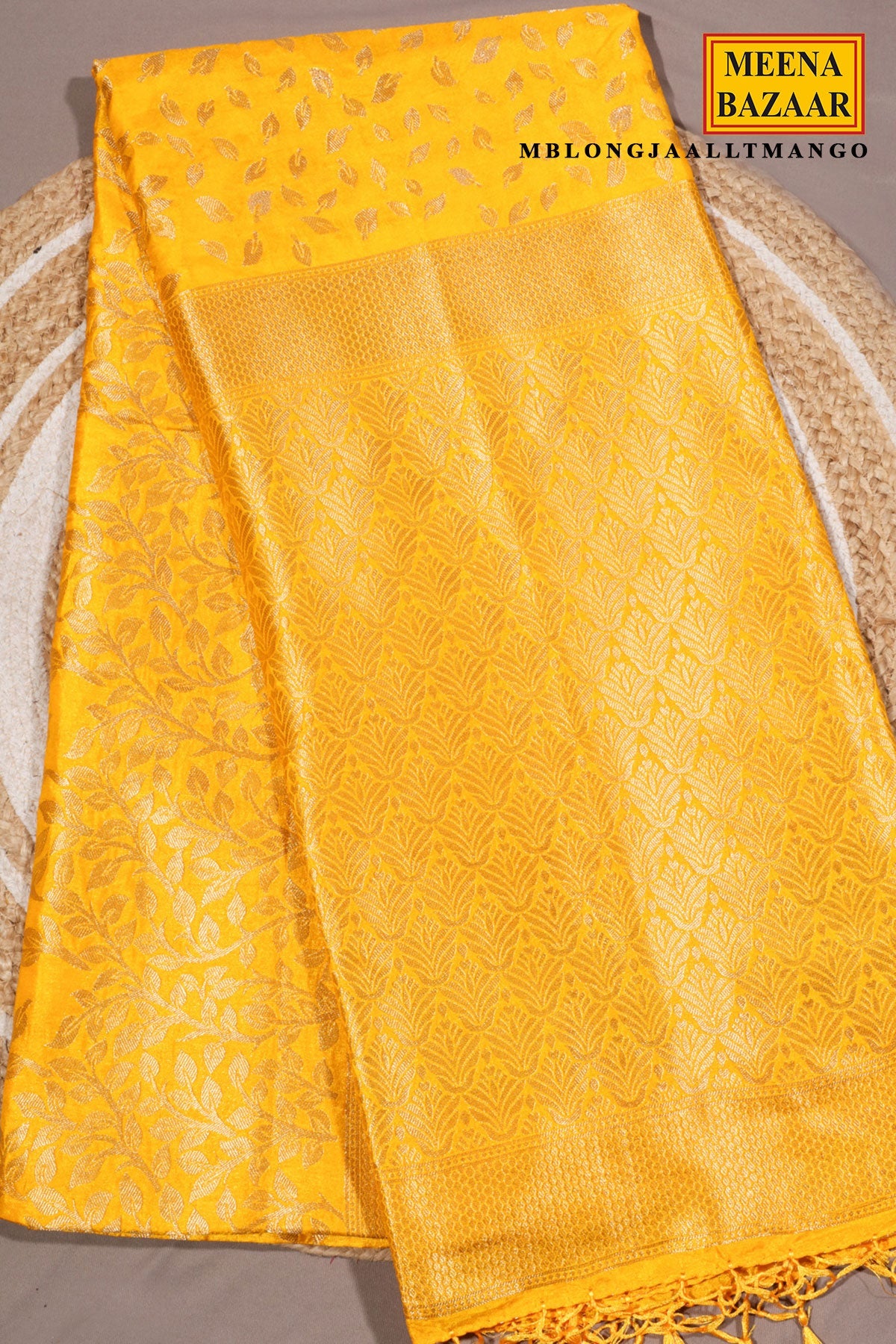 Mango Silk Saree with Elegant Weaving Buti