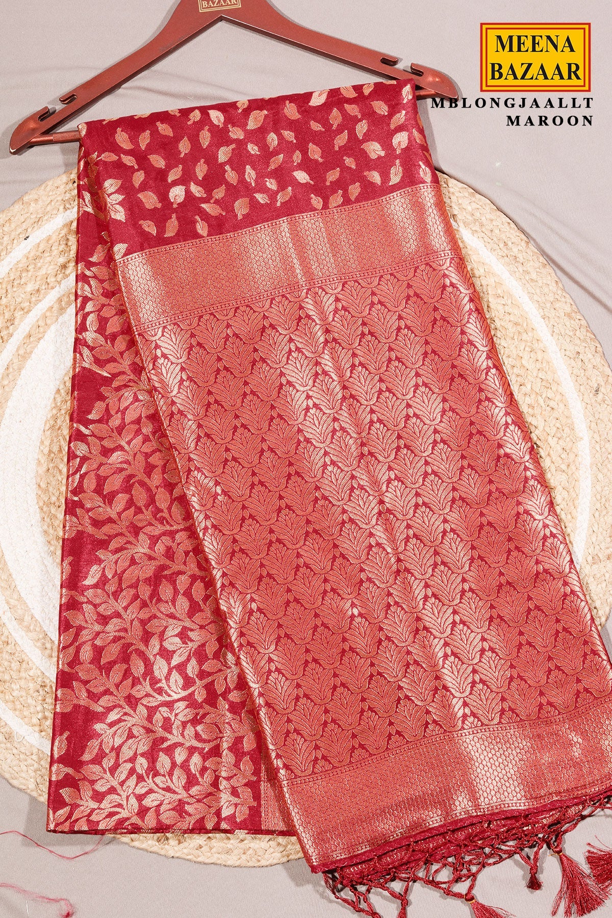 Maroon Silk Saree with Elegant Weaving Buti