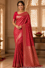 Maroon Silk Saree with Elegant Weaving Buti
