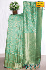 Sea Green Silk Saree with Elegant Weaving Buti