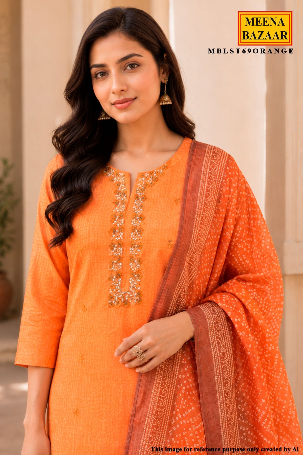 Orange Embroidered Suit Set with Dupatta