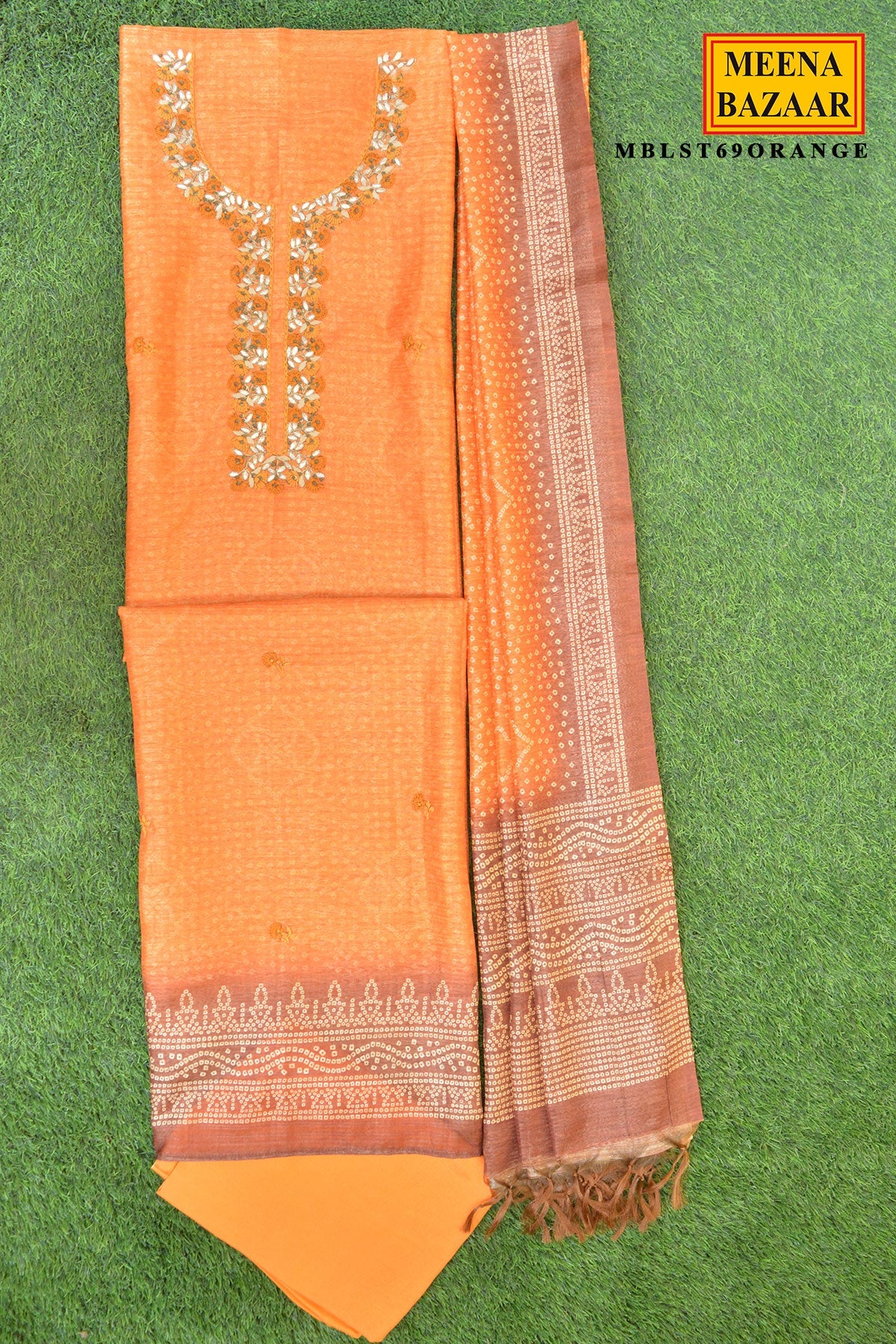 Orange Embroidered Suit Set with Dupatta