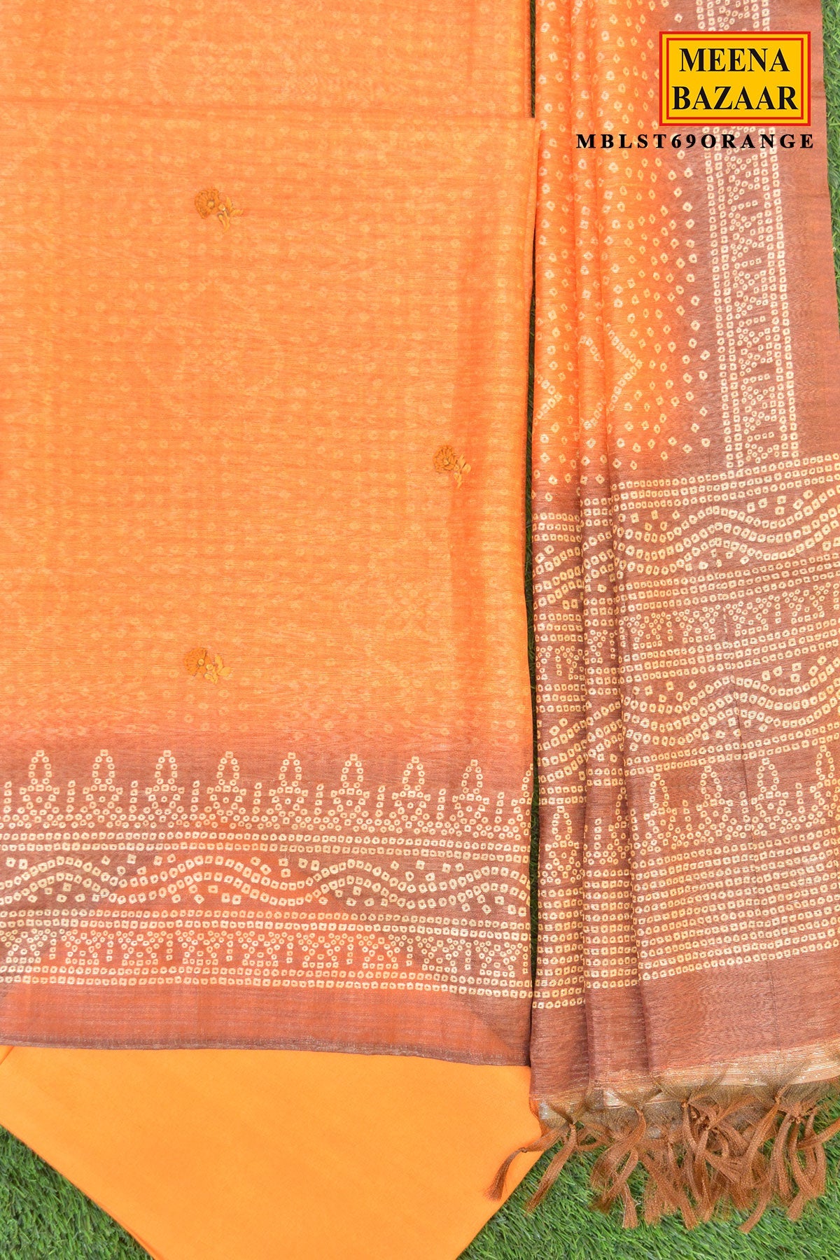 Orange Embroidered Suit Set with Dupatta