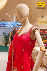 Red Heavy Embroidered Partywear Sharara Set
