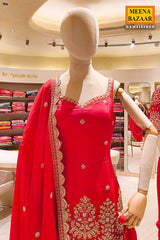Red Heavy Embroidered Partywear Sharara Set