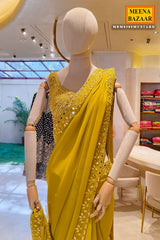 Graceful Mustard Saree With Elegant Embroidery Work