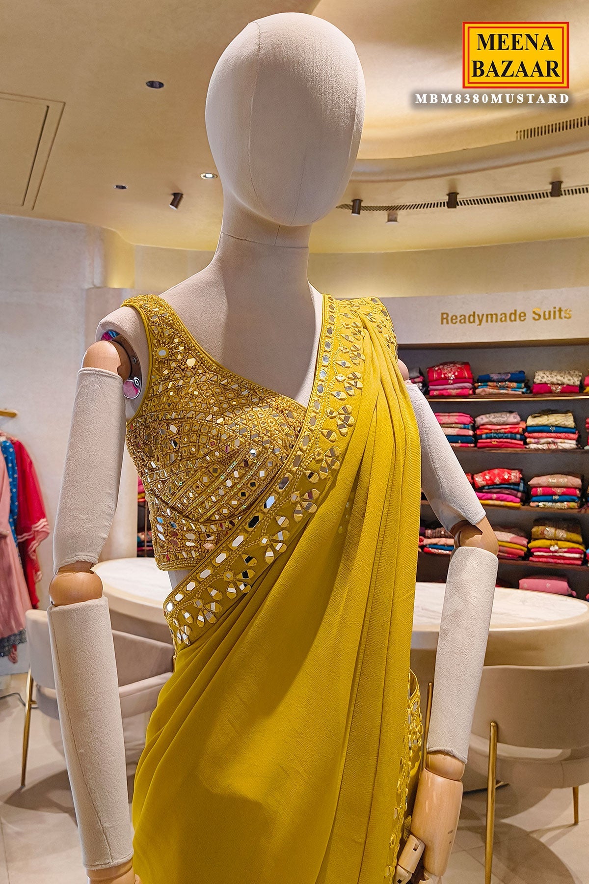 Graceful Mustard Saree With Elegant Embroidery Work